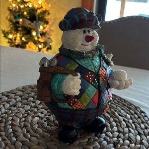 Festive Golfer Snowman Figurine
